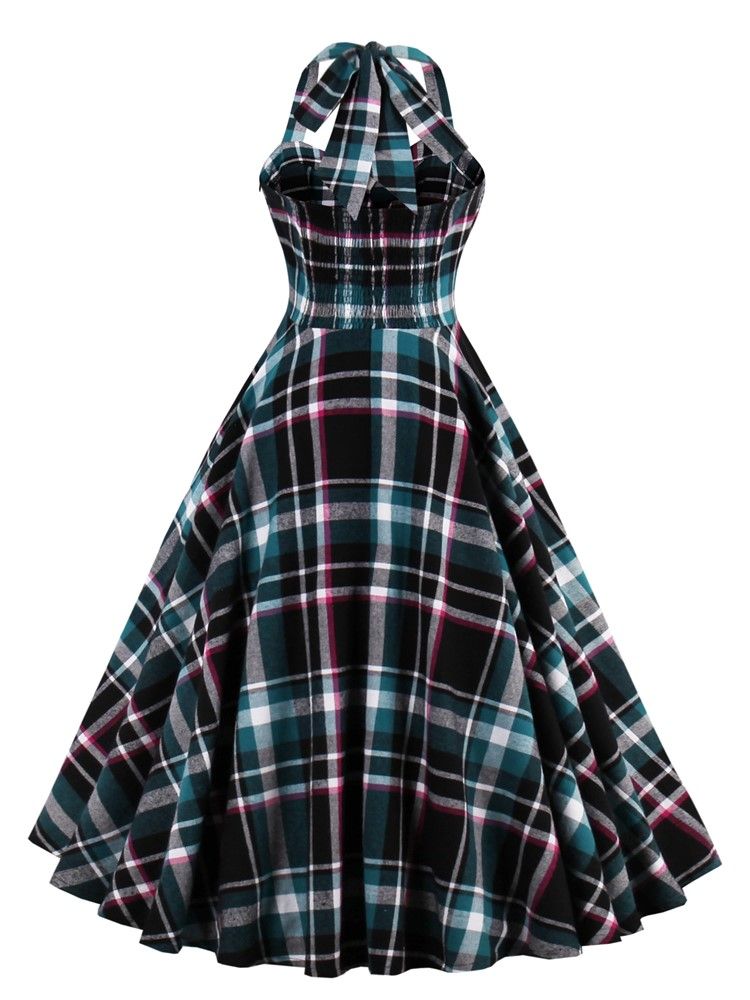 Damen-tartan-kleid Mit Plissee Und Plissee In A-linien-linie