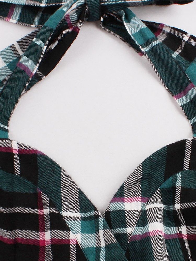 Damen-tartan-kleid Mit Plissee Und Plissee In A-linien-linie