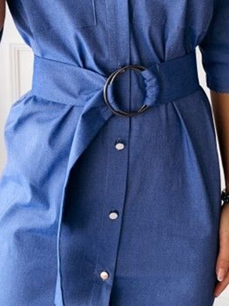 Einreihiges Kleid Mit Dreiviertelärmeligem Revers Über Dem Knie Für Damen