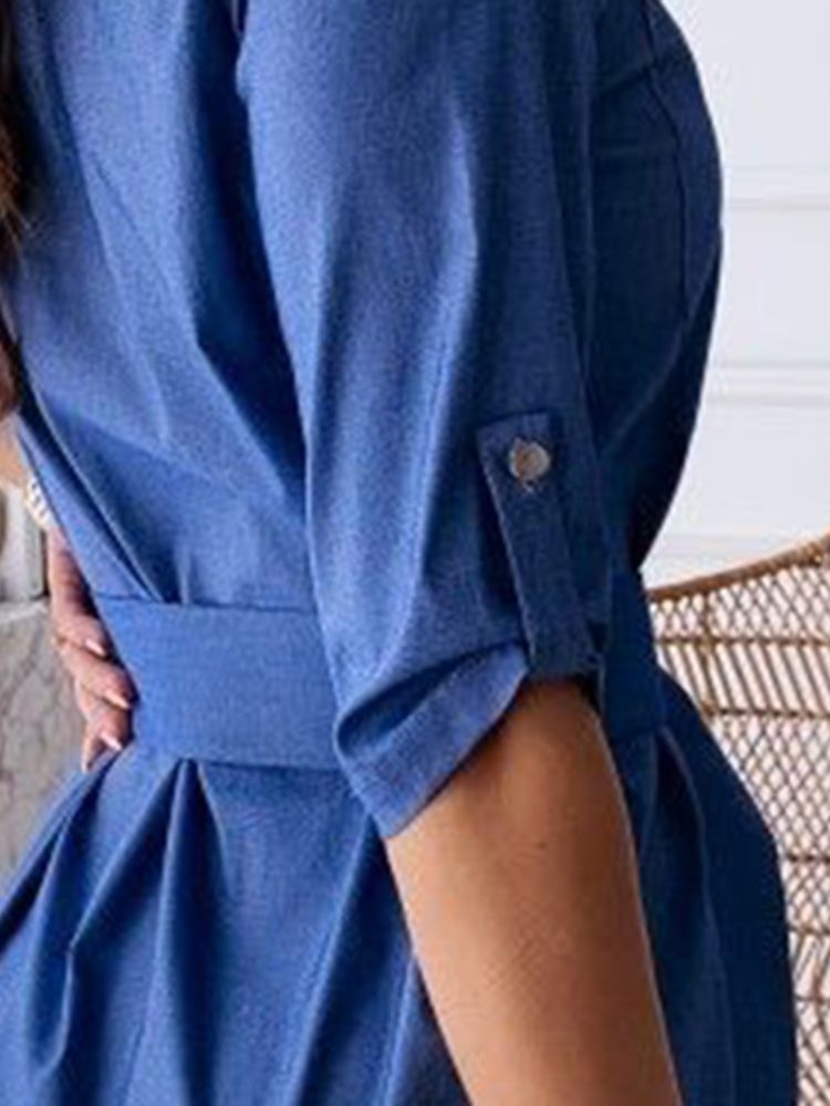 Einreihiges Kleid Mit Dreiviertelärmeligem Revers Über Dem Knie Für Damen