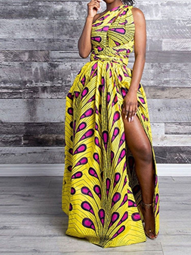 Frauen African Fashion Rückenfreies Bodenlanges A-linien-kleid Mit V-ausschnitt