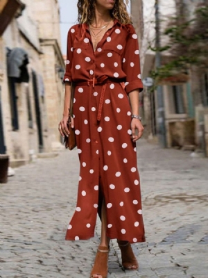 Knöchellanges Einreihiges Kleid Mit Dreiviertelärmeln Und Polka Dots Für Damen