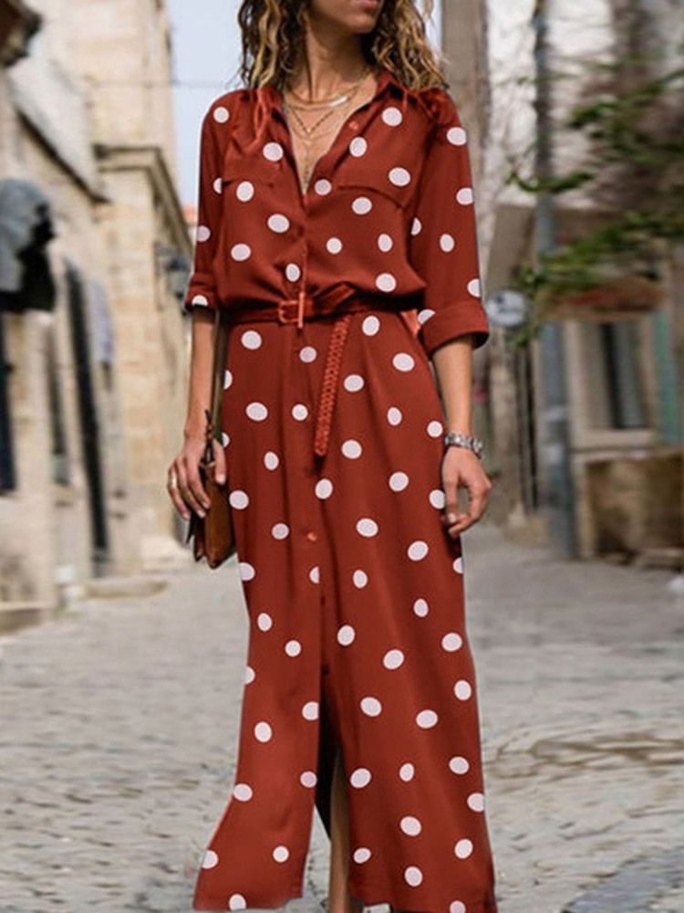 Knöchellanges Einreihiges Kleid Mit Dreiviertelärmeln Und Polka Dots Für Damen