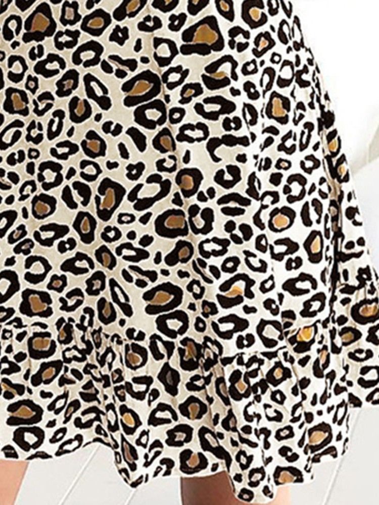 Kurze Ärmel Über Dem Knie V-ausschnitt Leopard Pullover Kleid Strandkleider Für Frauen