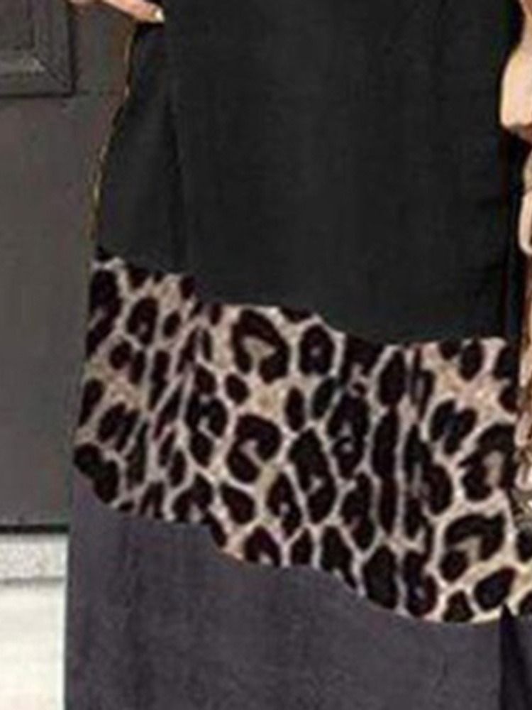 Langarm V-ausschnitt Knöchellang Leopard Damenkleid