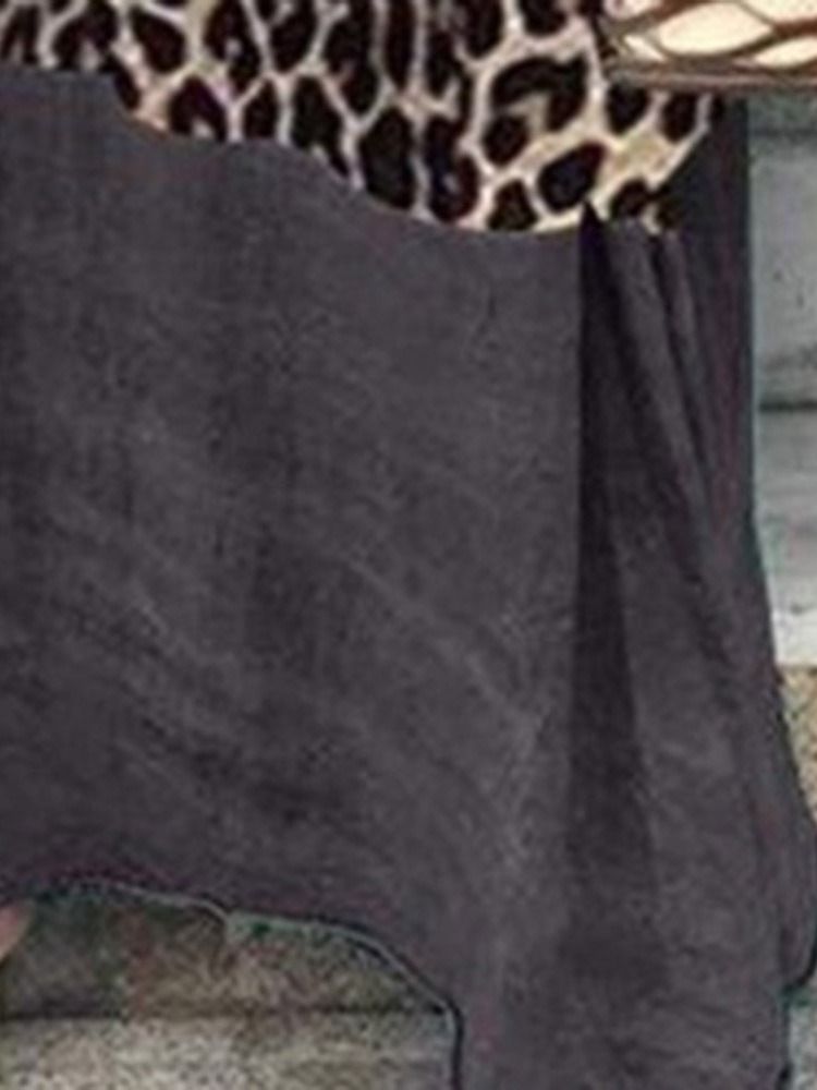 Langarm V-ausschnitt Knöchellang Leopard Damenkleid