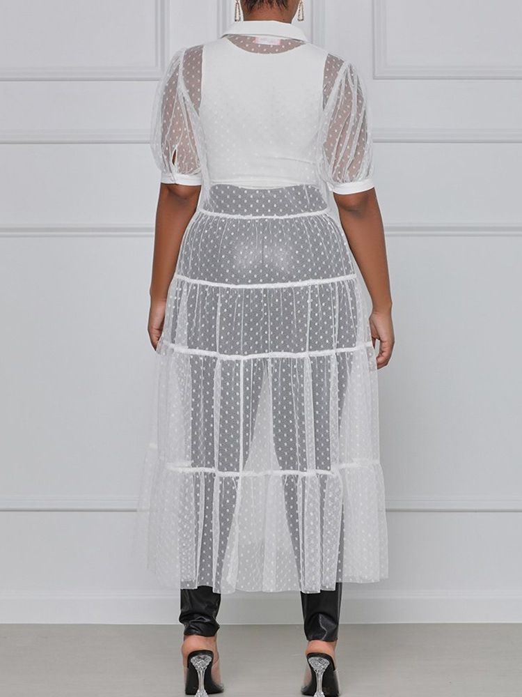 Mesh-kurzarm-mitte-waden-regular Einreihiges Damenkleid