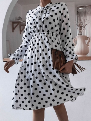 Mitte-waden-patchwork Schleife Kragen A-linie Polka Dots Damenkleid