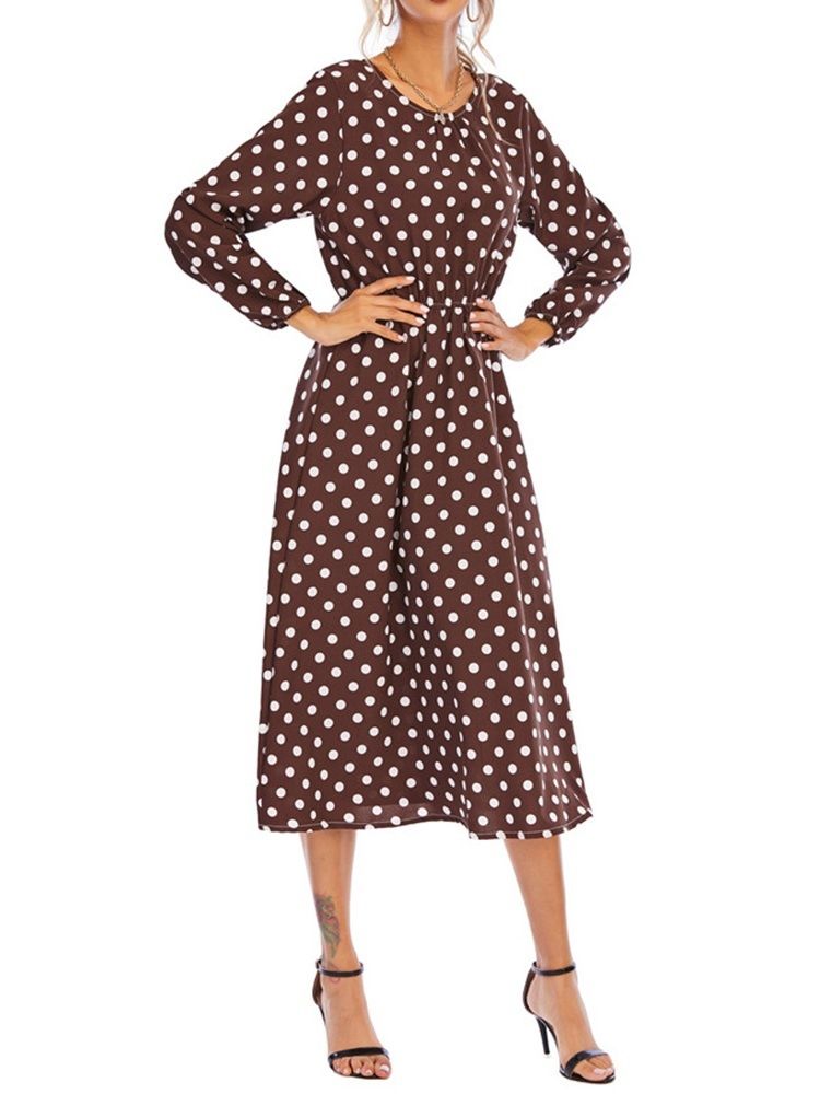 Patchwork Rundhalsausschnitt Langarm Herbst Polka Dots Damenkleid