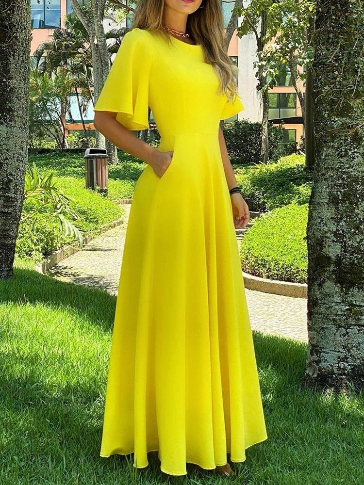 Rundhals Bodenlanger Halbarm Süßes Pullover Damenkleid