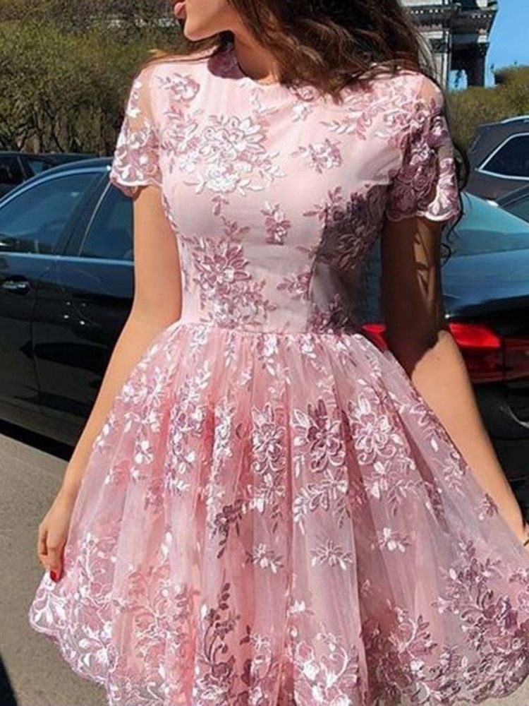 Über Dem Knie Kurzarm Patchwork A-linie Damenkleid