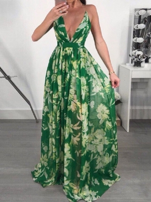 V-ausschnitt Rückenfrei Bodenlang Fashion Floral Maxikleid Strandkleider Für Damen