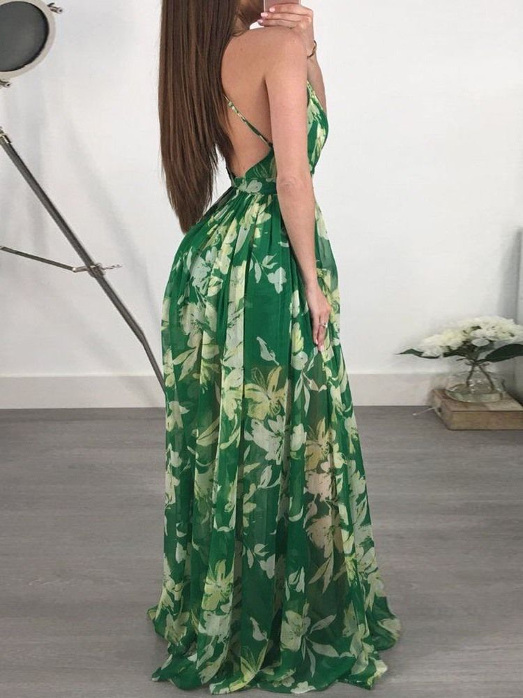 V-ausschnitt Rückenfrei Bodenlang Fashion Floral Maxikleid Strandkleider Für Damen