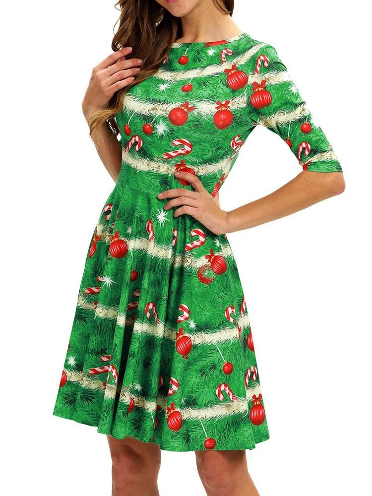 Weihnachts-weihnachtsrundhals-halbarm-oberknie-sommer-party-cocktailkleid