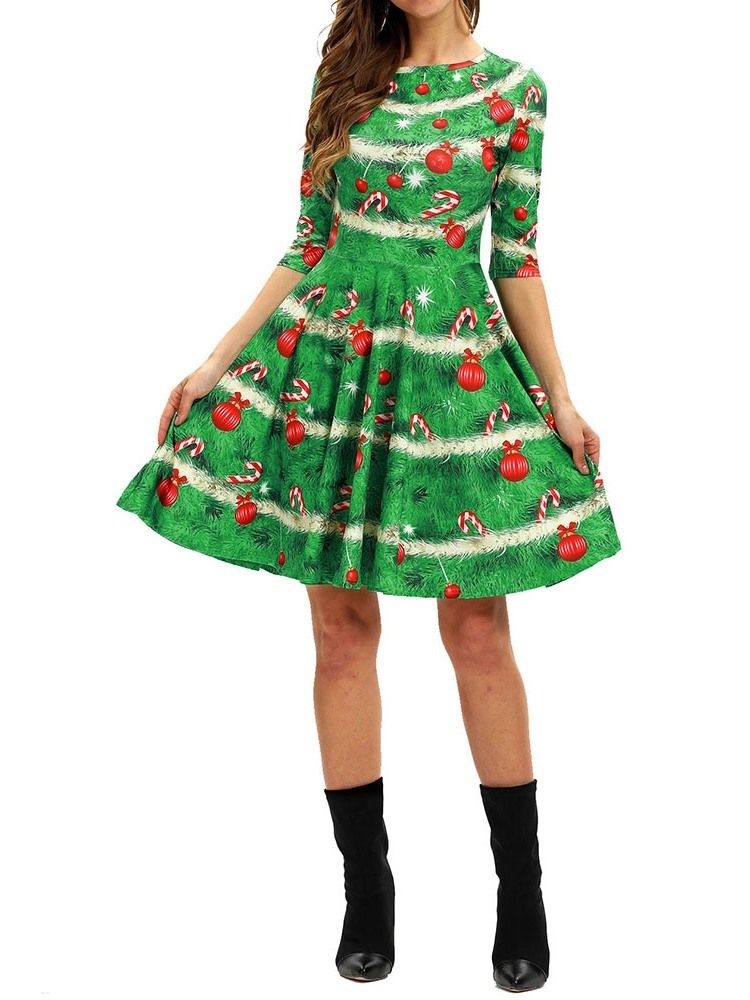 Weihnachts-weihnachtsrundhals-halbarm-oberknie-sommer-party-cocktailkleid