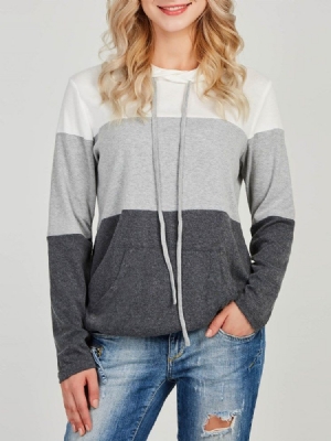 Damen Farbblock Dicker Patchwork Lange Ärmel Cooler Hoodie