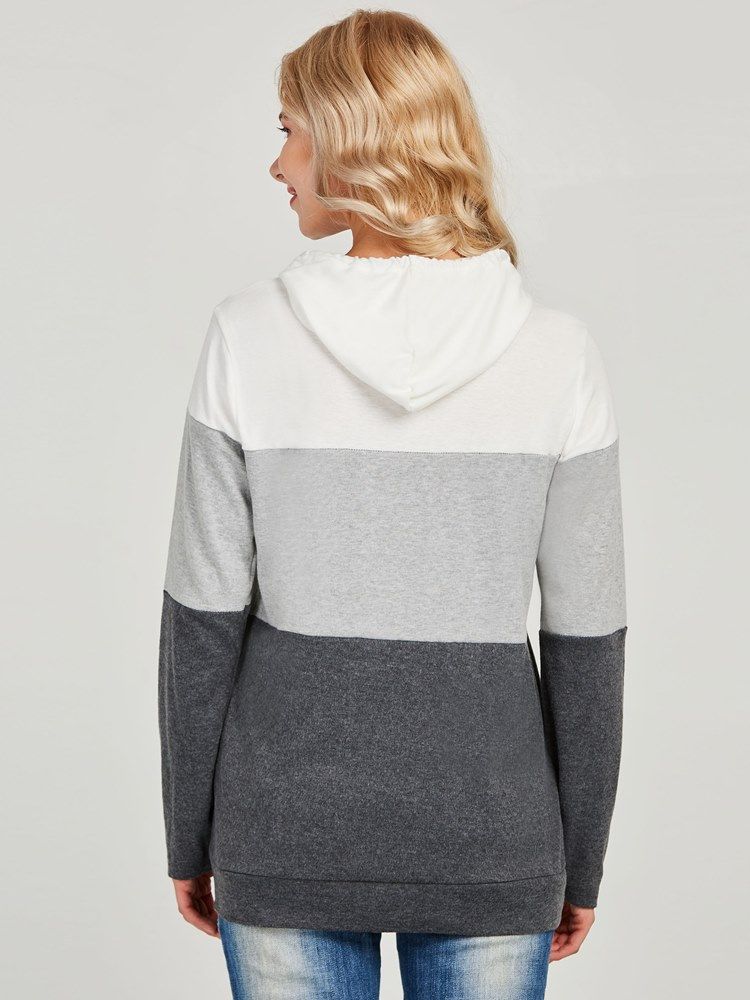 Damen Farbblock Dicker Patchwork Lange Ärmel Cooler Hoodie