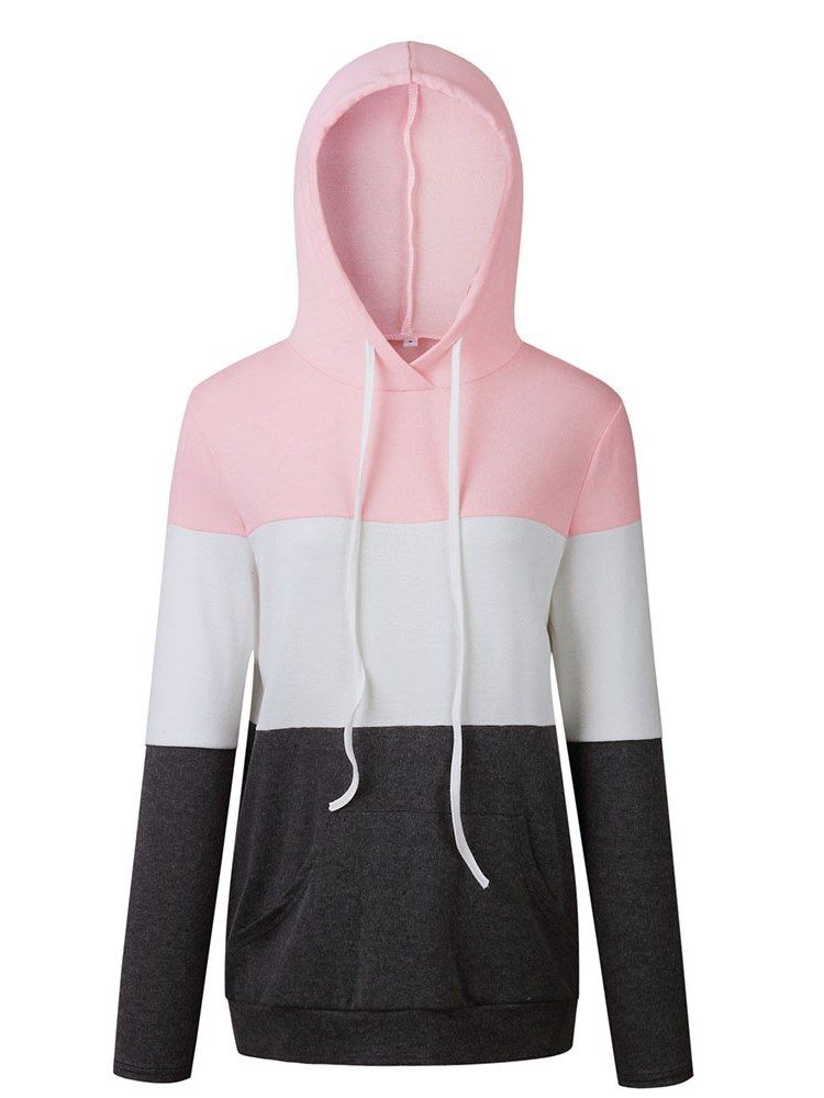 Damen Farbblock Dicker Patchwork Lange Ärmel Cooler Hoodie