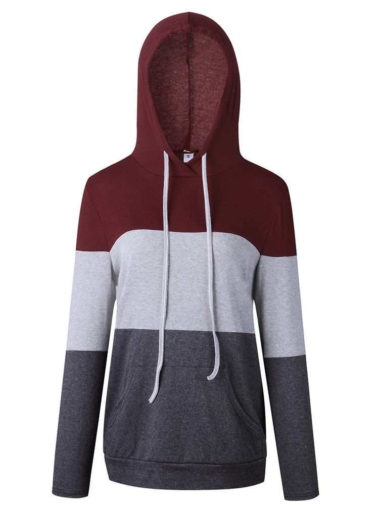 Damen Farbblock Dicker Patchwork Lange Ärmel Cooler Hoodie