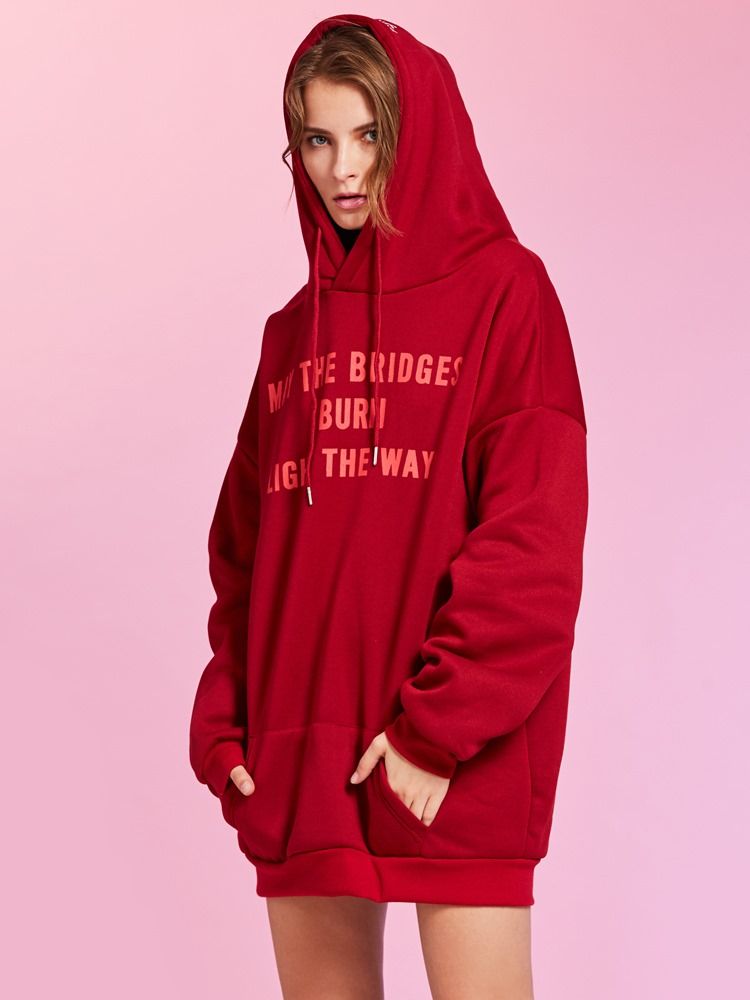 Damen-hoodie Mit Känguru-tasche Mit Losem Buchstabendruck