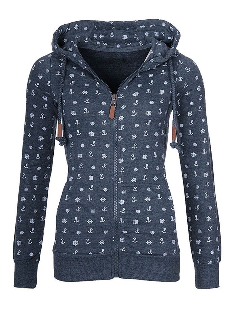 Damen Slim Geometrischer Print Reißverschluss Cooler Hoodie