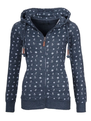 Damen Slim Geometrischer Print Reißverschluss Cooler Hoodie