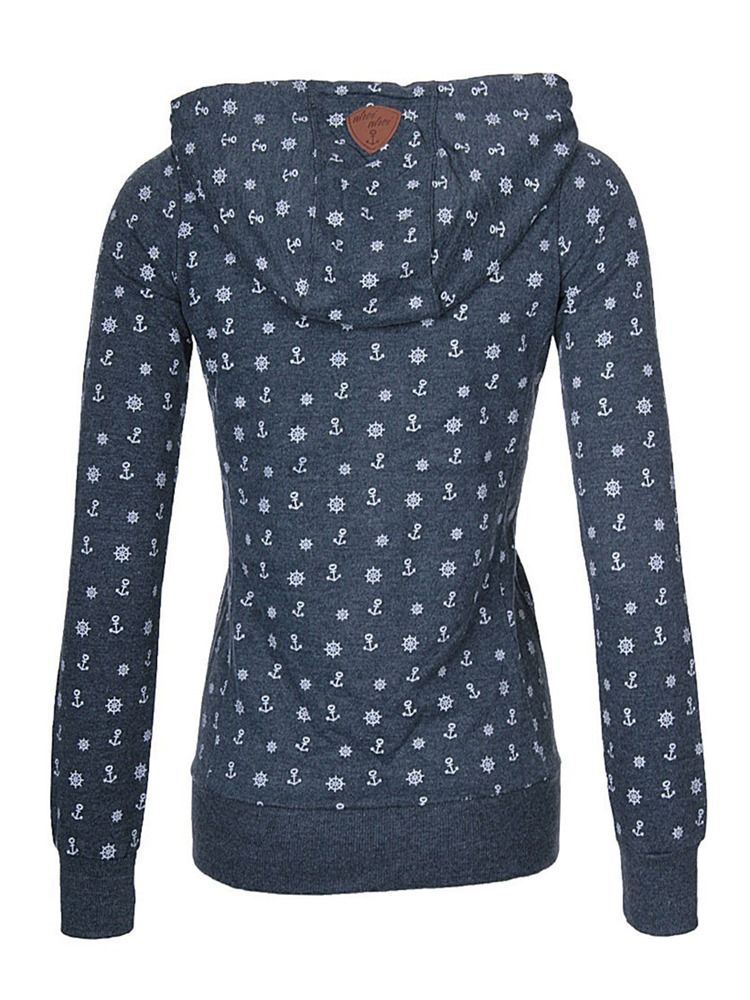 Damen Slim Geometrischer Print Reißverschluss Cooler Hoodie