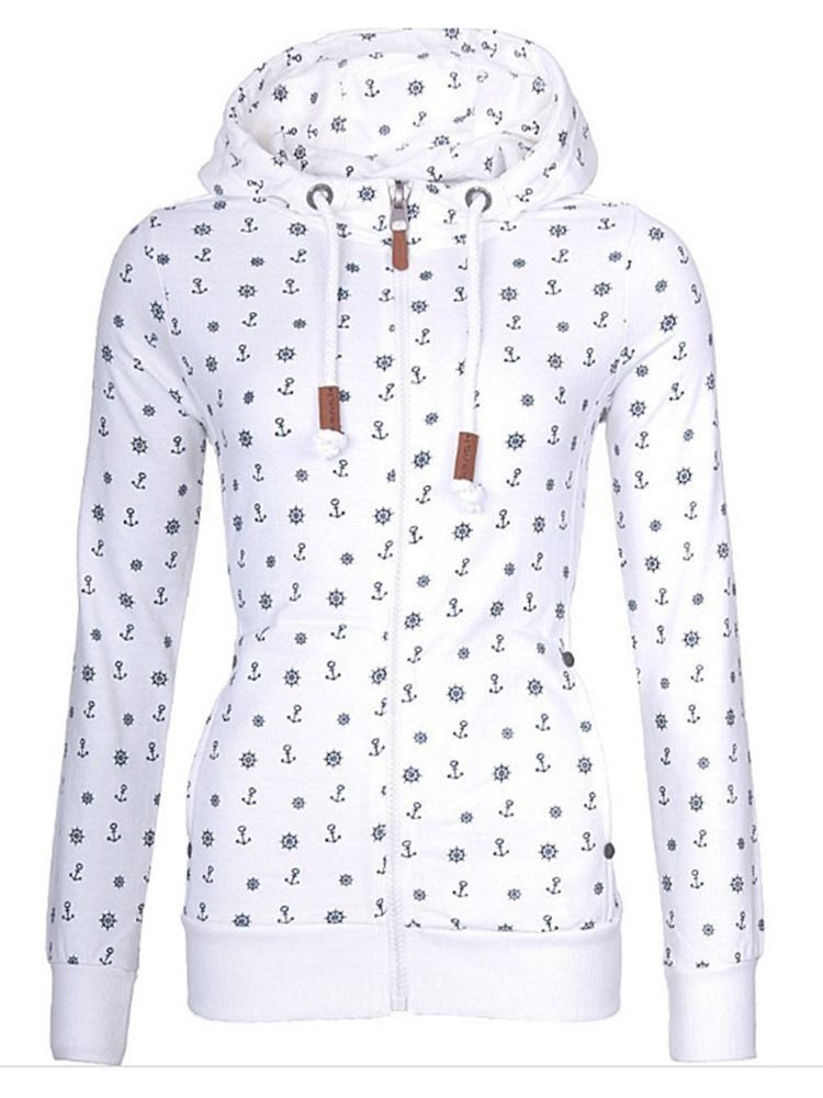 Damen Slim Geometrischer Print Reißverschluss Cooler Hoodie