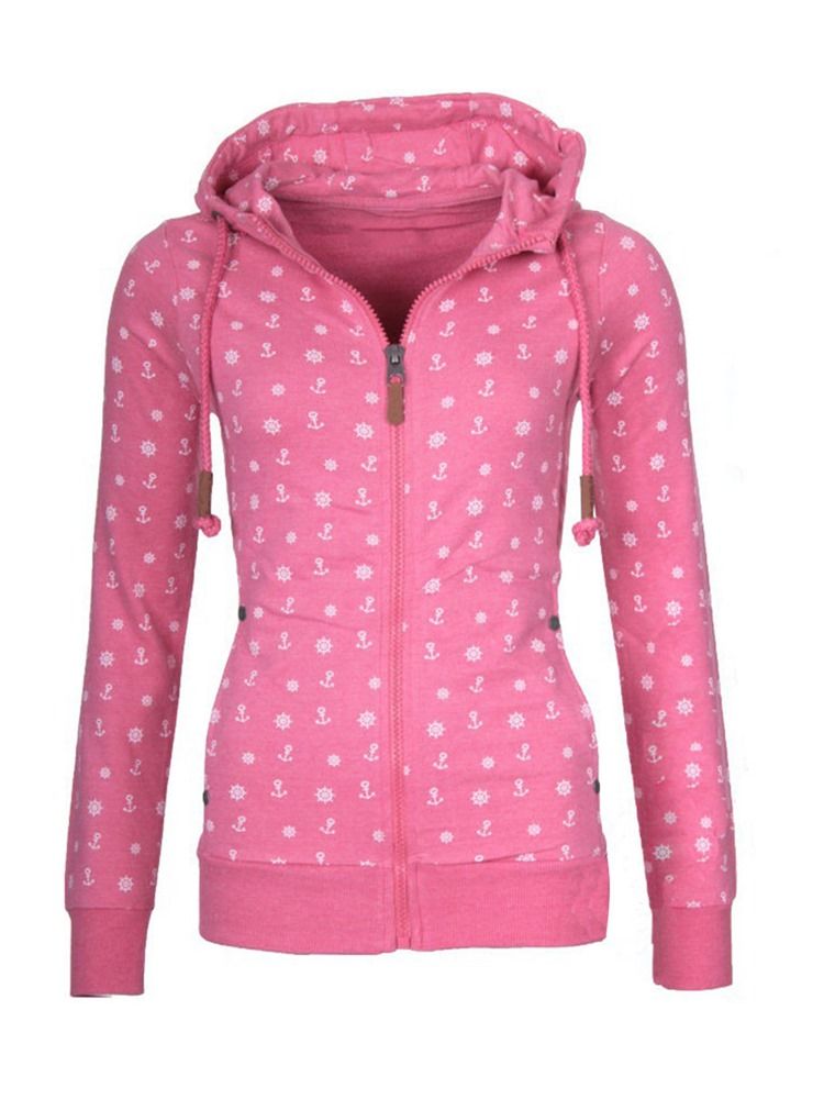 Damen Slim Geometrischer Print Reißverschluss Cooler Hoodie