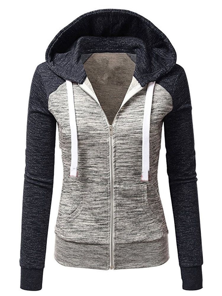 Damen Slim Zipper Color Block Cooler Hoodie