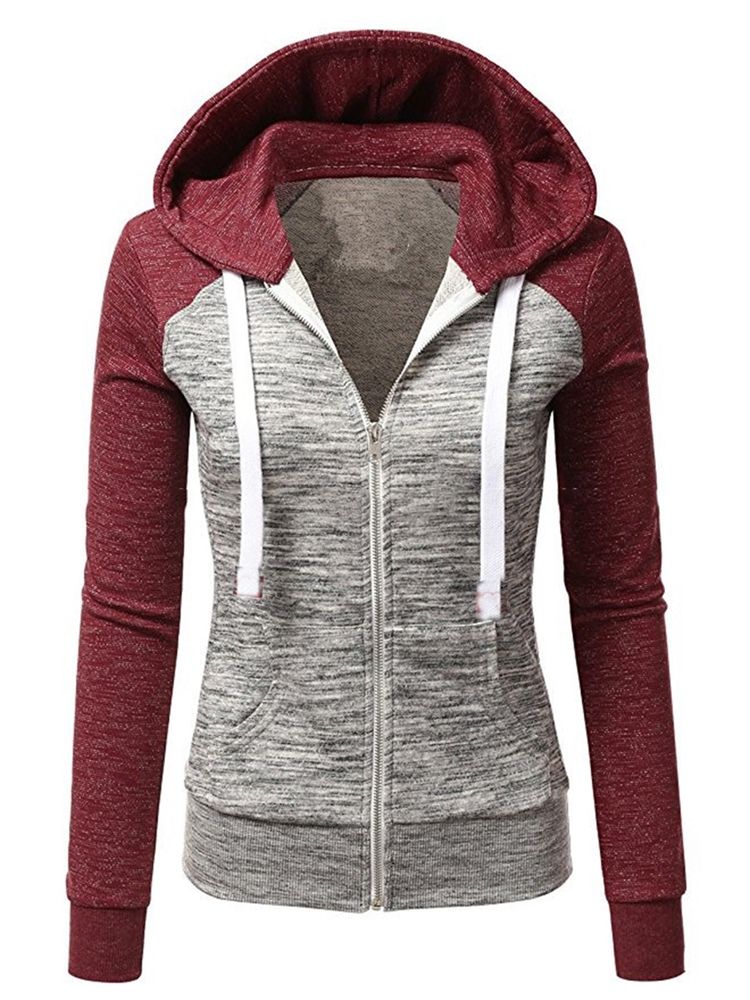 Damen Slim Zipper Color Block Cooler Hoodie