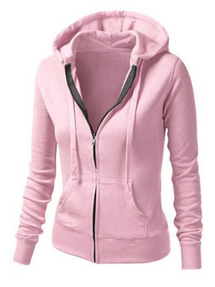 Damen Zipper Plain Casual Long Sleeves Cooler Hoodie