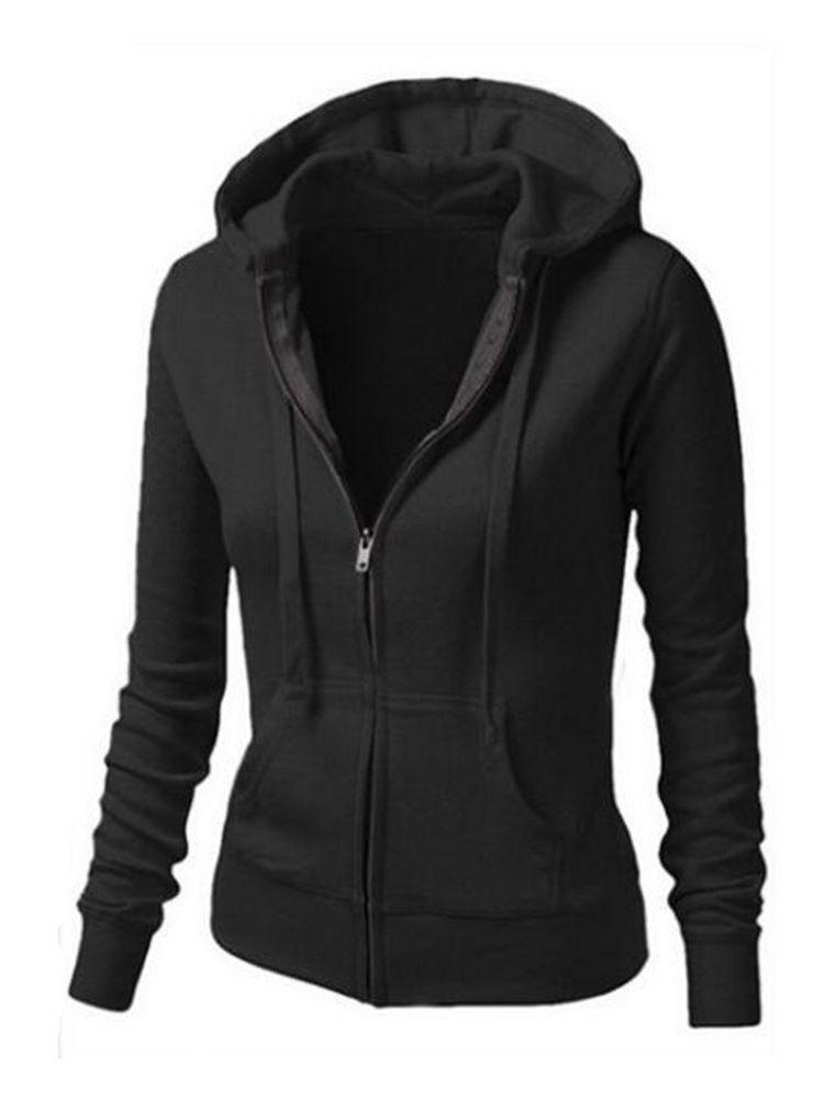 Damen Zipper Plain Casual Long Sleeves Cooler Hoodie