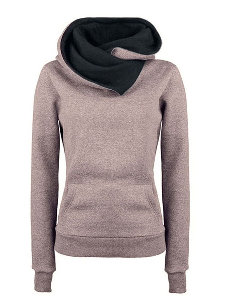 Regulärer Mittellanger Herbst-hoodie Mit Patchwork-farbblock Für Damen