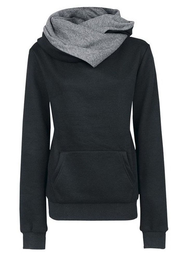 Regulärer Mittellanger Herbst-hoodie Mit Patchwork-farbblock Für Damen