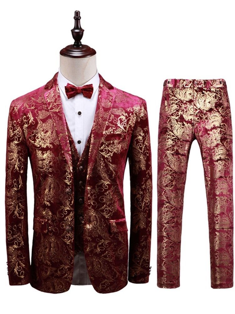 Einreihiger Blazer Mit Blumendruck 3-teiliger Herren-partyanzug