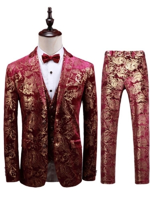 Einreihiger Blazer Mit Blumendruck 3-teiliger Herren-partyanzug