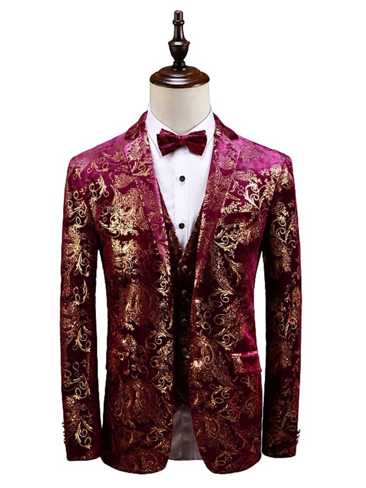 Einreihiger Blazer Mit Blumendruck 3-teiliger Herren-partyanzug