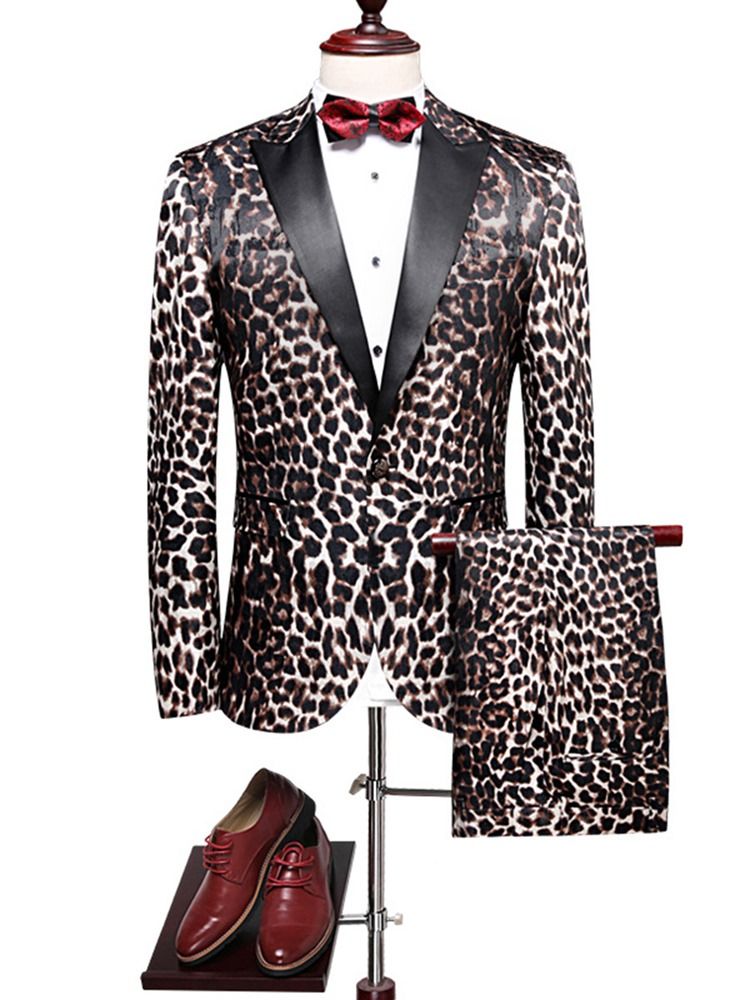 Leopard Print Patchwork Slim Fit Herren Blazer Anzüge