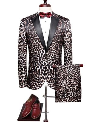 Leopard Print Patchwork Slim Fit Herren Blazer Anzüge