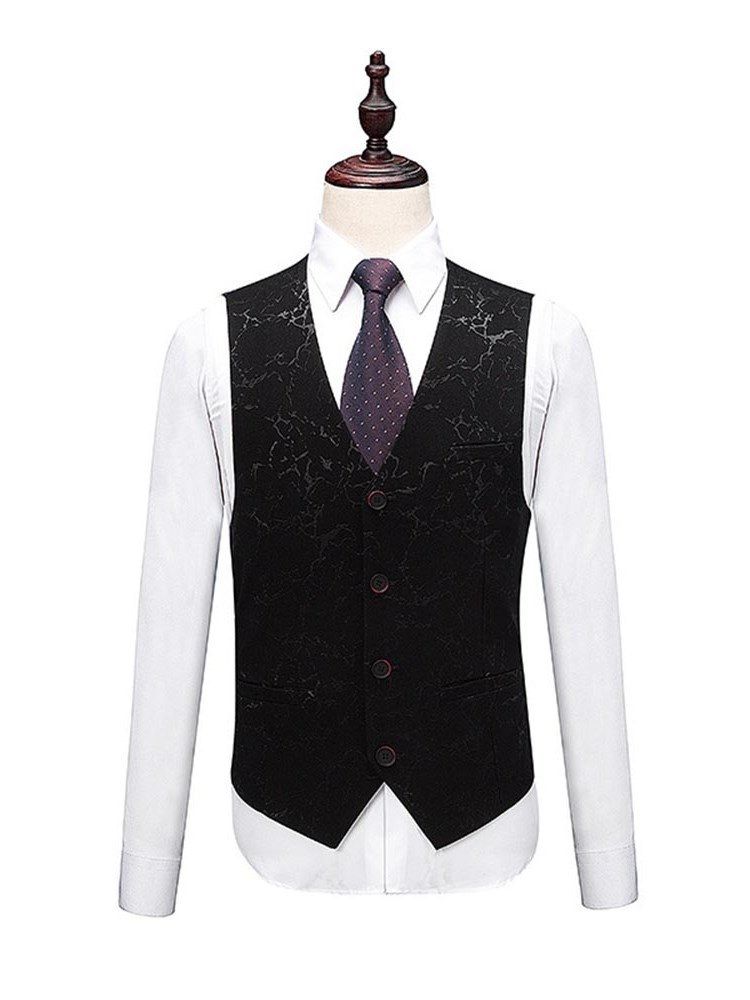 Print Schwarz 3 Stück Herren Casual Ball Hochzeitsanzüge