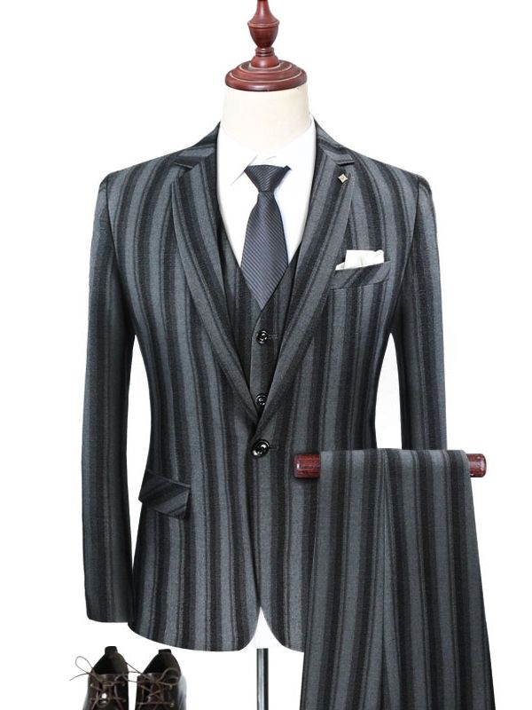 Vertical Striped Blazer Pants Weste Herren 3-teilig Anzüge