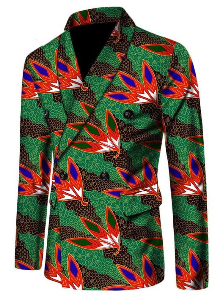 African Ethnic Style Zweireihiger Herren Slim Freizeit Blazer