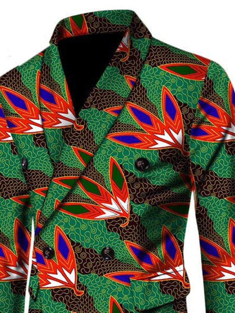 African Ethnic Style Zweireihiger Herren Slim Freizeit Blazer