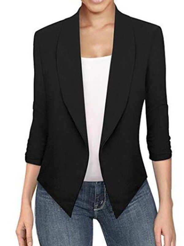 Damen Asymmetrischer Revers Langarm Einfarbig Büro Lady Blazer