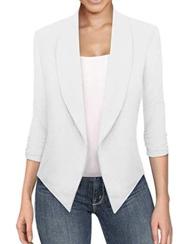 Damen Asymmetrischer Revers Langarm Einfarbig Büro Lady Blazer