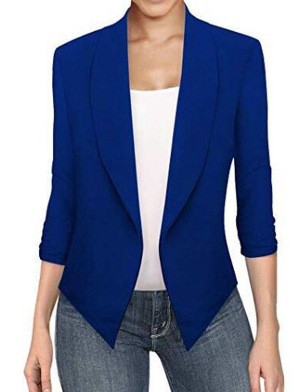 Damen Asymmetrischer Revers Langarm Einfarbig Büro Lady Blazer