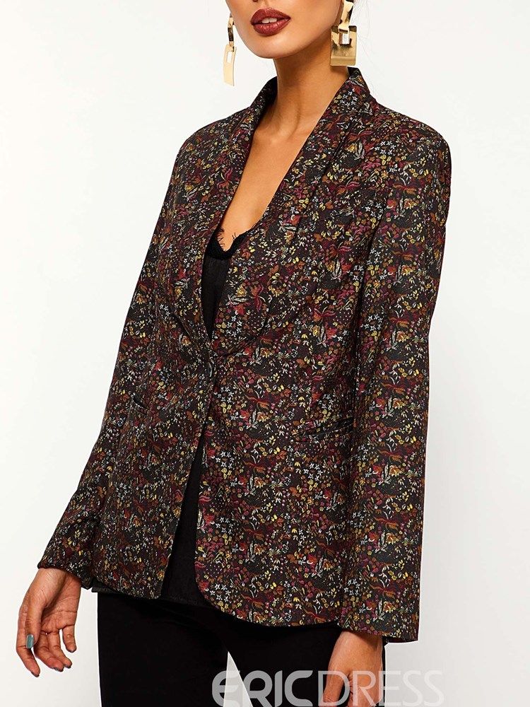 Damen Geblümter Schalkragen Ein Knopf Herbst Casual Blazer Button