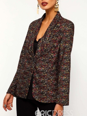 Damen Geblümter Schalkragen Ein Knopf Herbst Casual Blazer Button