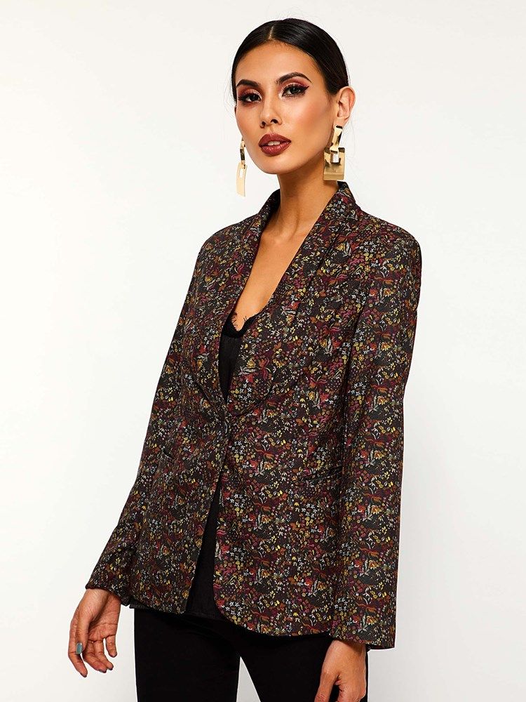 Damen Geblümter Schalkragen Ein Knopf Herbst Casual Blazer Button